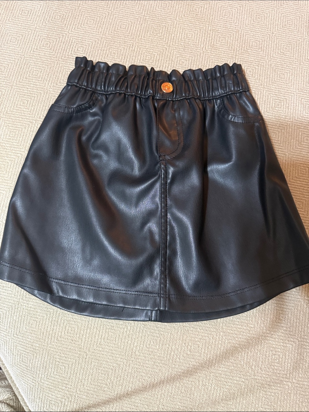 Girls Black Faux Leather Elastic Waist Skirt - Youth Chic